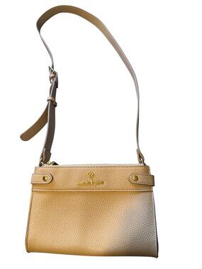 Nanette Lepore Pebbled Leather Beige Crossbody Bag With Gold Accents - Adjustabl
